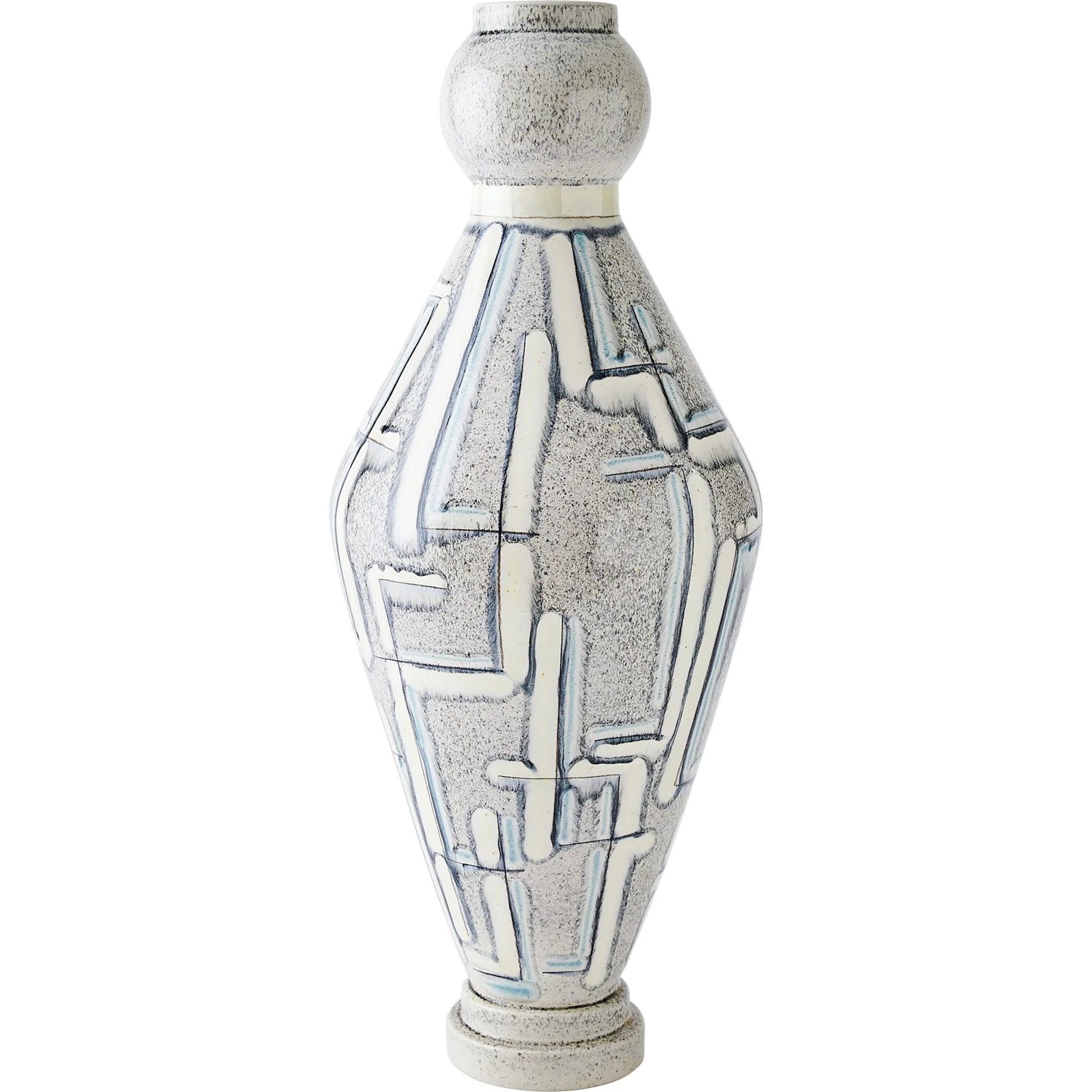 Spindle Vase by Global Views in grey, blue painted. Made from ceramic in a unique style.