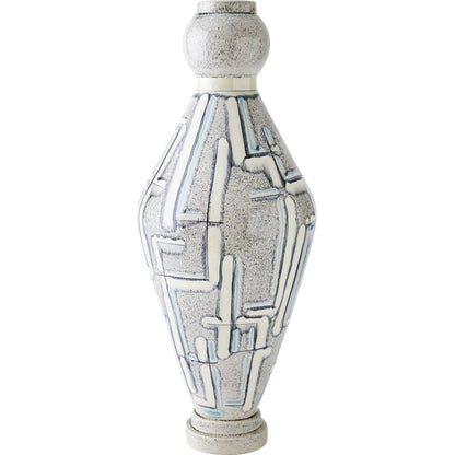 Spindle Vase by Global Views in grey, blue painted. Made from ceramic in a unique style.