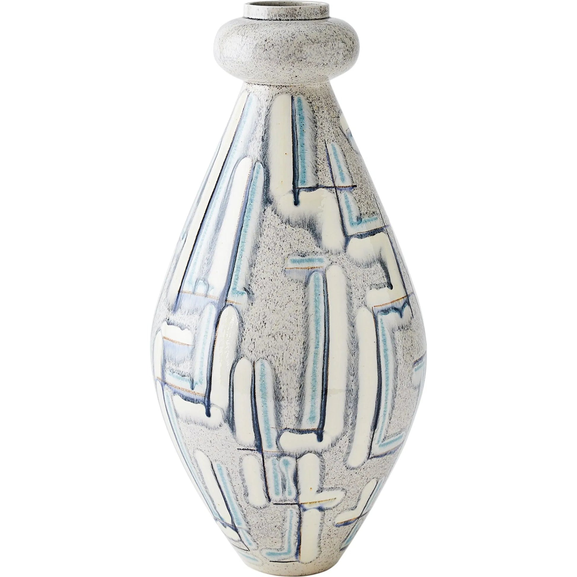 Spindle Vase by Global Views in grey, blue painted. Made from ceramic in a unique style.