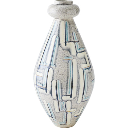 Spindle Vase by Global Views in grey, blue painted. Made from ceramic in a unique style.