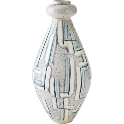 Spindle Vase by Global Views in grey, blue painted. Made from ceramic in a unique style.