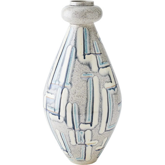 Spindle Vase by Global Views in grey, blue painted. Made from ceramic in a unique style.
