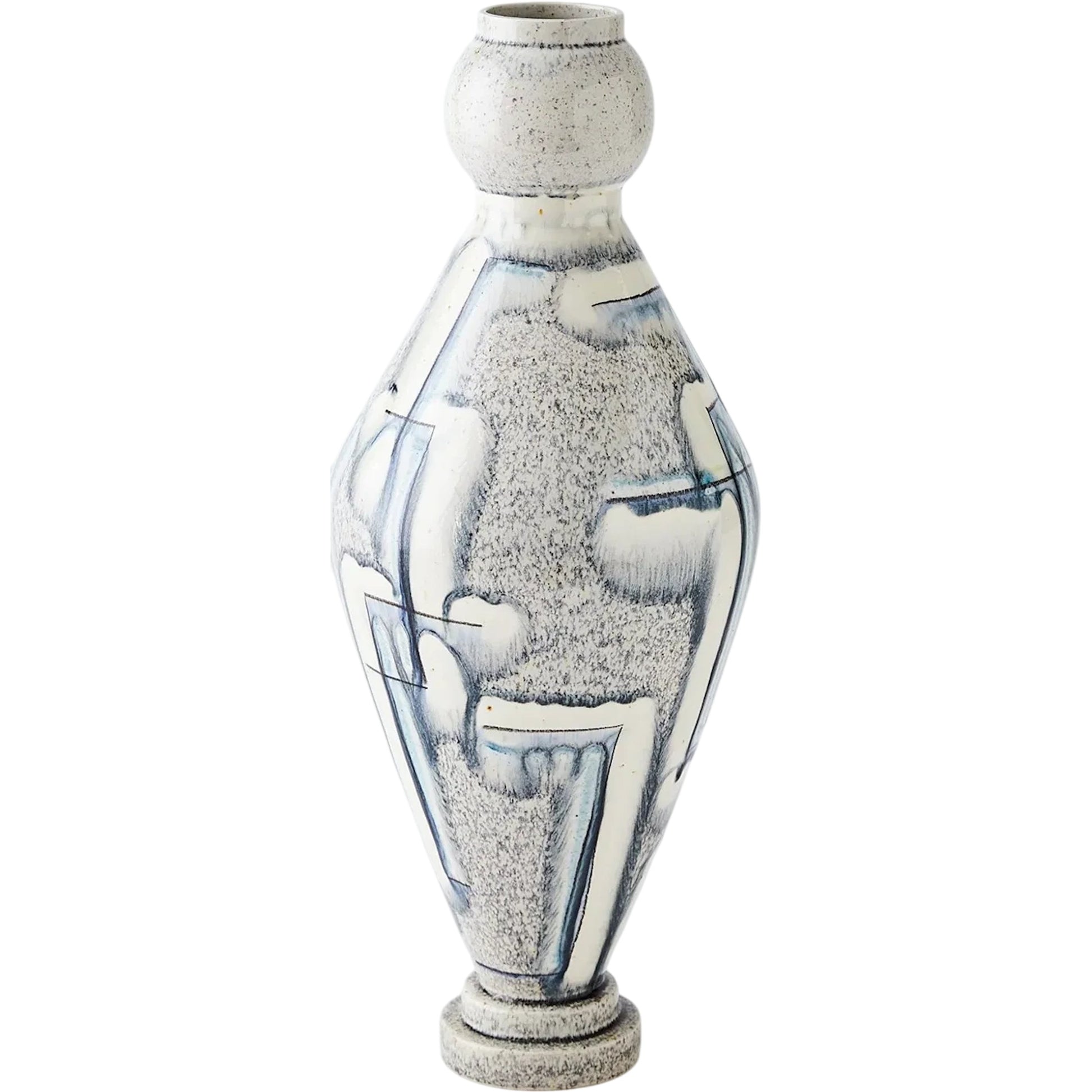 Spindle Vase by Global Views in grey, blue painted. Made from ceramic in a unique style.