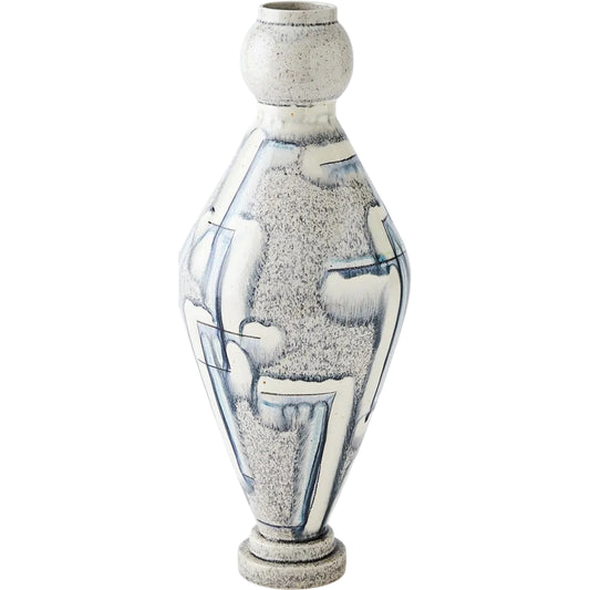 Spindle Vase by Global Views in grey, blue painted. Made from ceramic in a unique style.