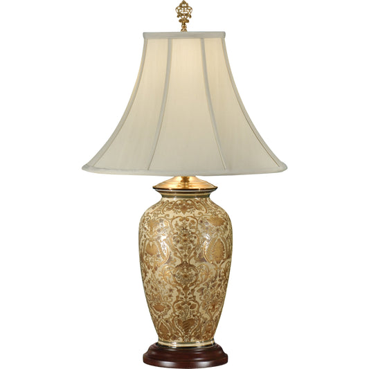 Gold Damask Lamp by Wildwood in hand painted, mahogany. Made from ceramic, porcelain in a traditional style.