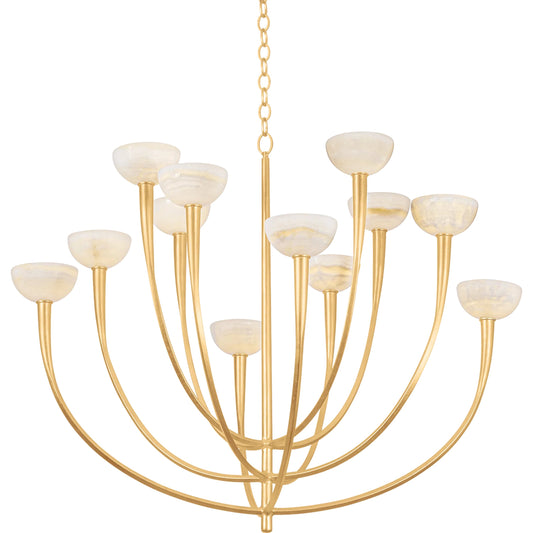 Maywood Chandelier by Hudson Valley in vintage gold leaf. Made from unique in a modern style.