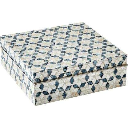 Capiz Shell Box by Global Views in nickel. Made from mdf, stainless steel, capiz shell, mother of pearl in a eclectic & global style.