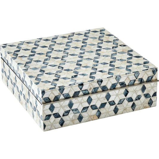 Capiz Shell Box by Global Views in nickel. Made from mdf, stainless steel, capiz shell, mother of pearl in a unique style.
