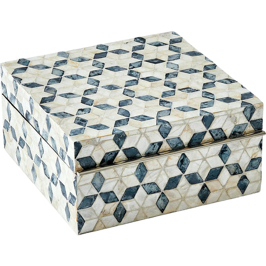 Capiz Shell Box by Global Views in nickel. Made from mdf, stainless steel, capiz shell, mother of pearl in a unique style.