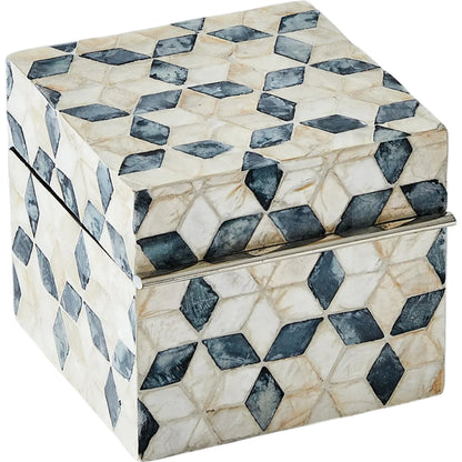 Capiz Shell Box by Global Views in nickel. Made from mdf, stainless steel, capiz shell, mother of pearl in a eclectic & global style.