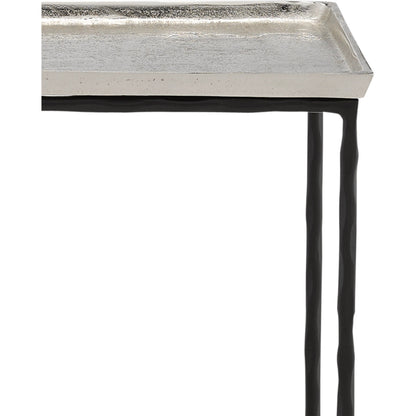 Boyles Brass Side Table by Currey and Company in antique brass, black. Made from cast aluminum, iron in a transitional style.