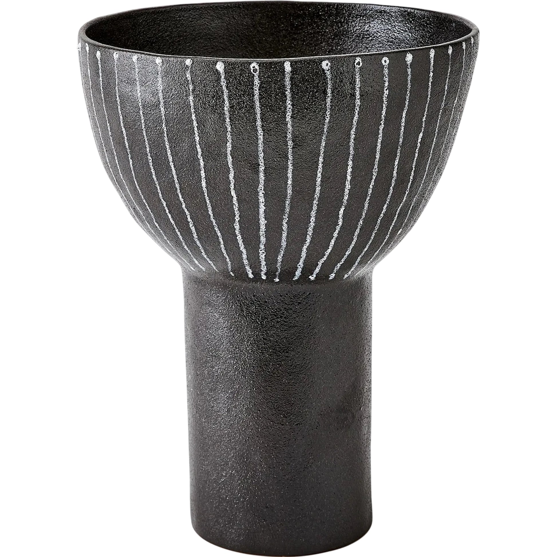 Cinder Footed Bowl I by Global Views in striped. Made from stoneware in a rustic style.
