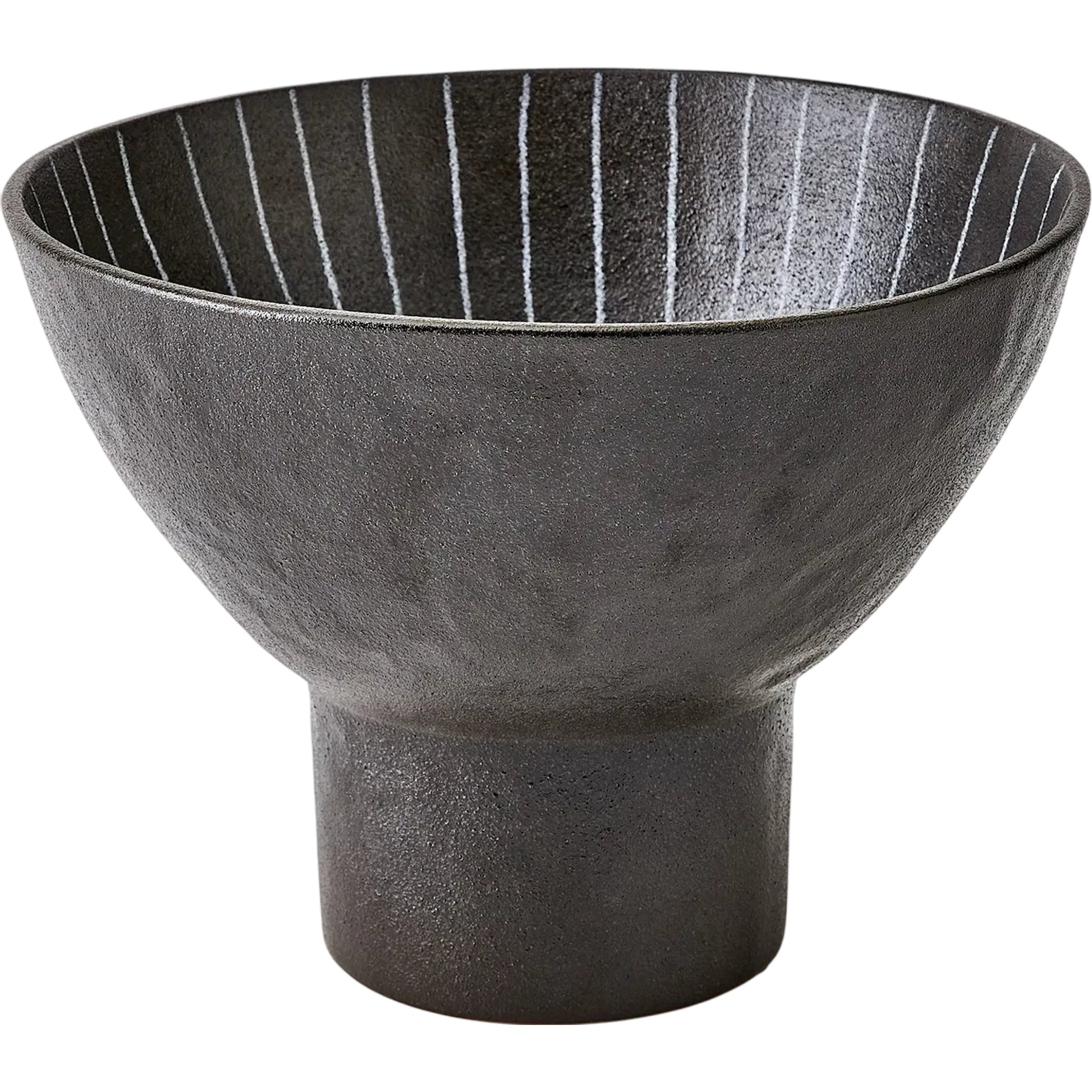Cinder Footed Bowl I by Global Views in striped. Made from stoneware in a rustic style.