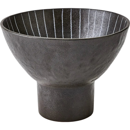 Cinder Footed Bowl I by Global Views in striped. Made from stoneware in a rustic style.
