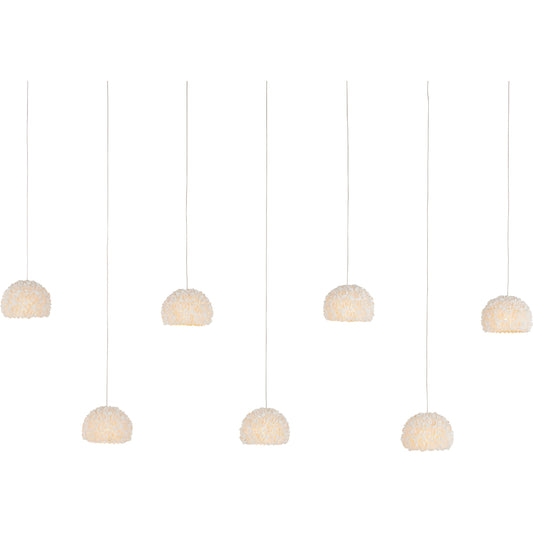 Virtu 7-Light Rectangular Multi-Drop Pendant by Currey and Company in natural, silver. Made from clamrose shell, metal, composite in a modern style.