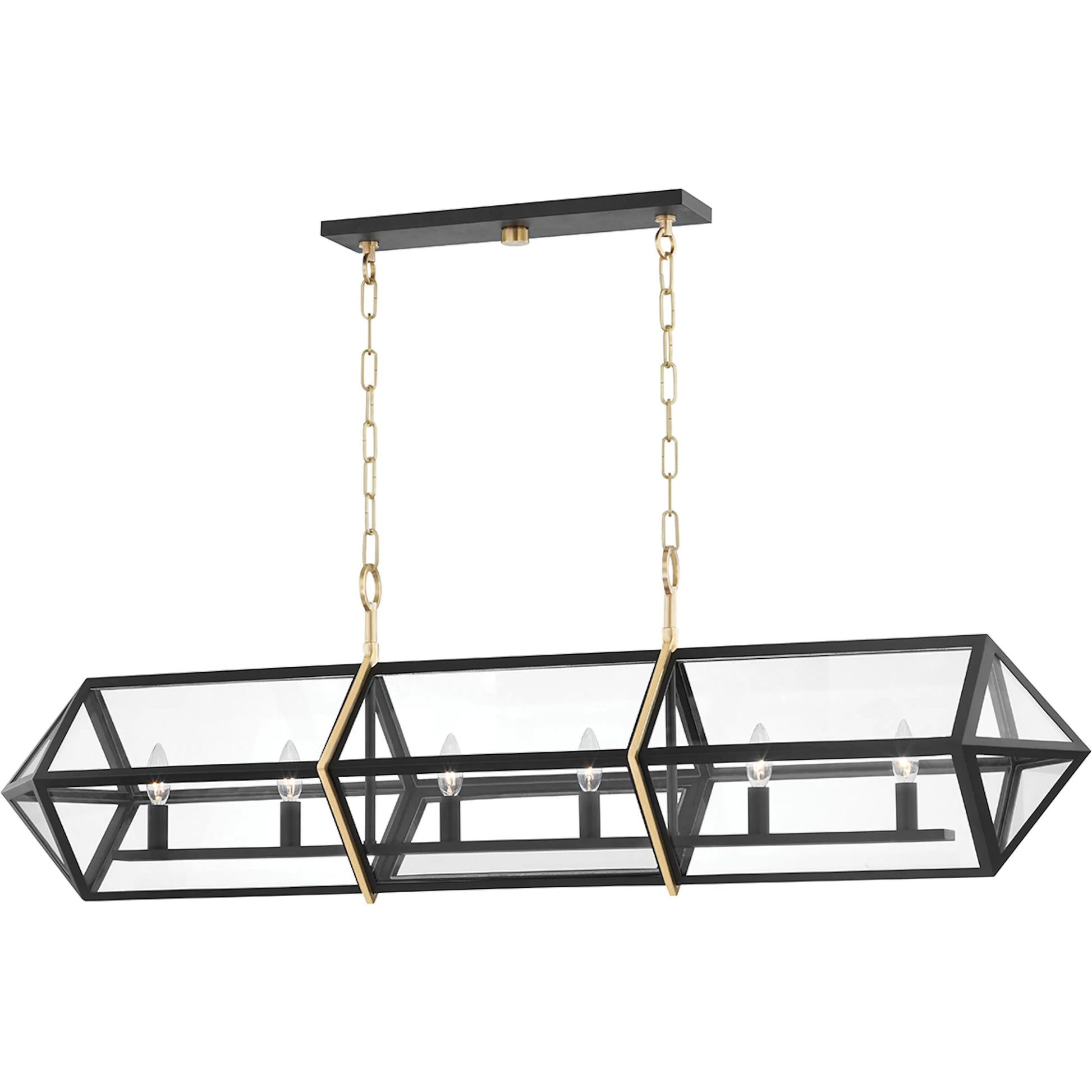 Bedford Hills 6 Light Island Light by Hudson Valley in aged brass, black. Made from steel in a modern style.