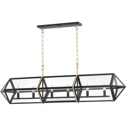 Bedford Hills 6 Light Island Light by Hudson Valley in aged brass, black. Made from steel in a modern style.