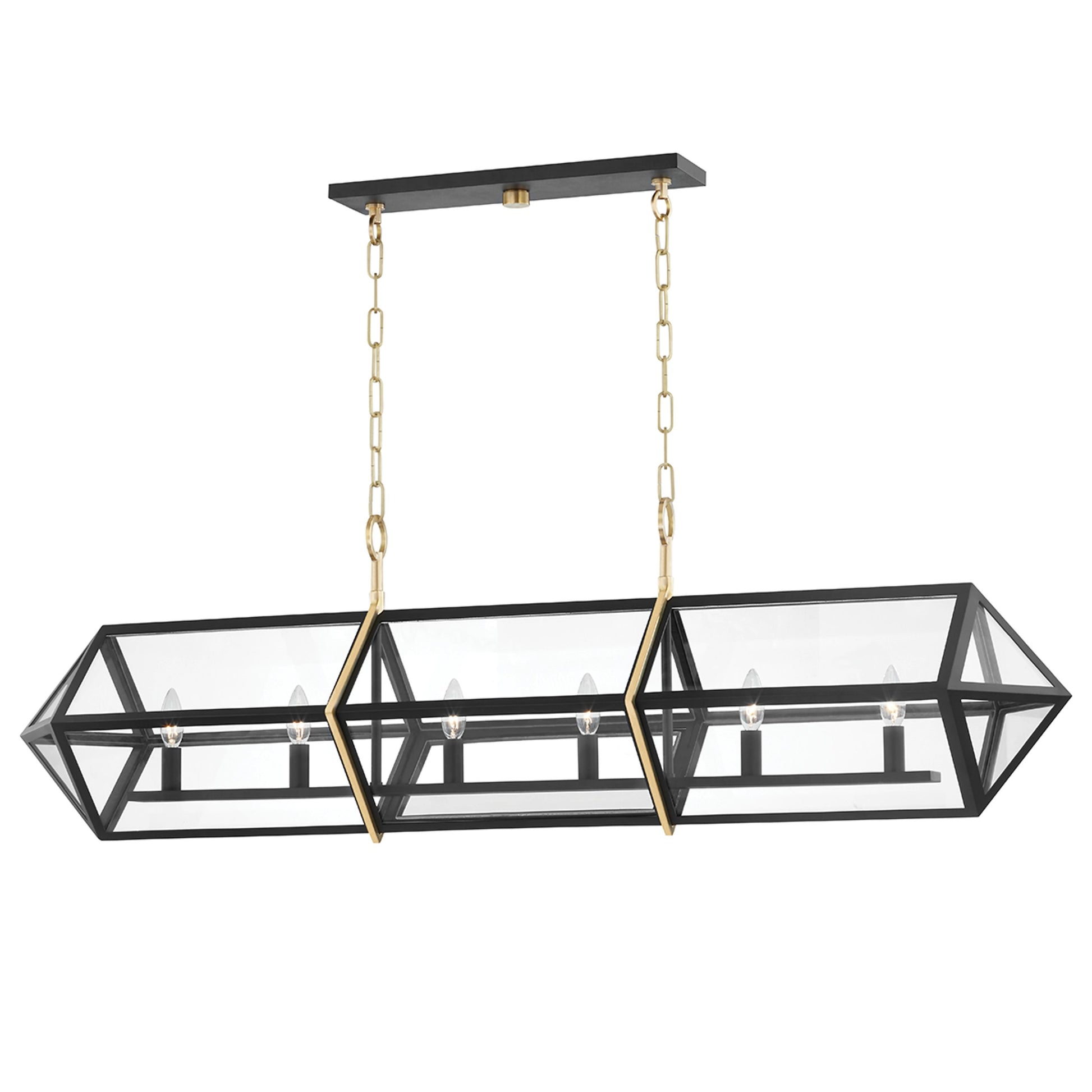 Bedford Hills 6 Light Island Light by Hudson Valley in aged brass, black. Made from steel in a modern style.