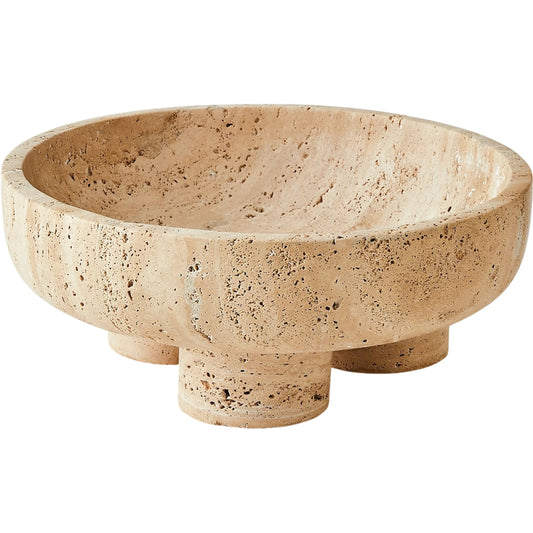Priory Low Bowl by Global Views. Made from travertine in a rustic style.