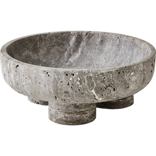 Priory Low Bowl by Global Views in titanium. Made from titatenium (grey) travertine in a unique style.
