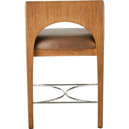 Arches Counter Stool by Global Views in nutmeg, champagne. Made from plywood, veneer, leather, stainless steel in a traditional style.