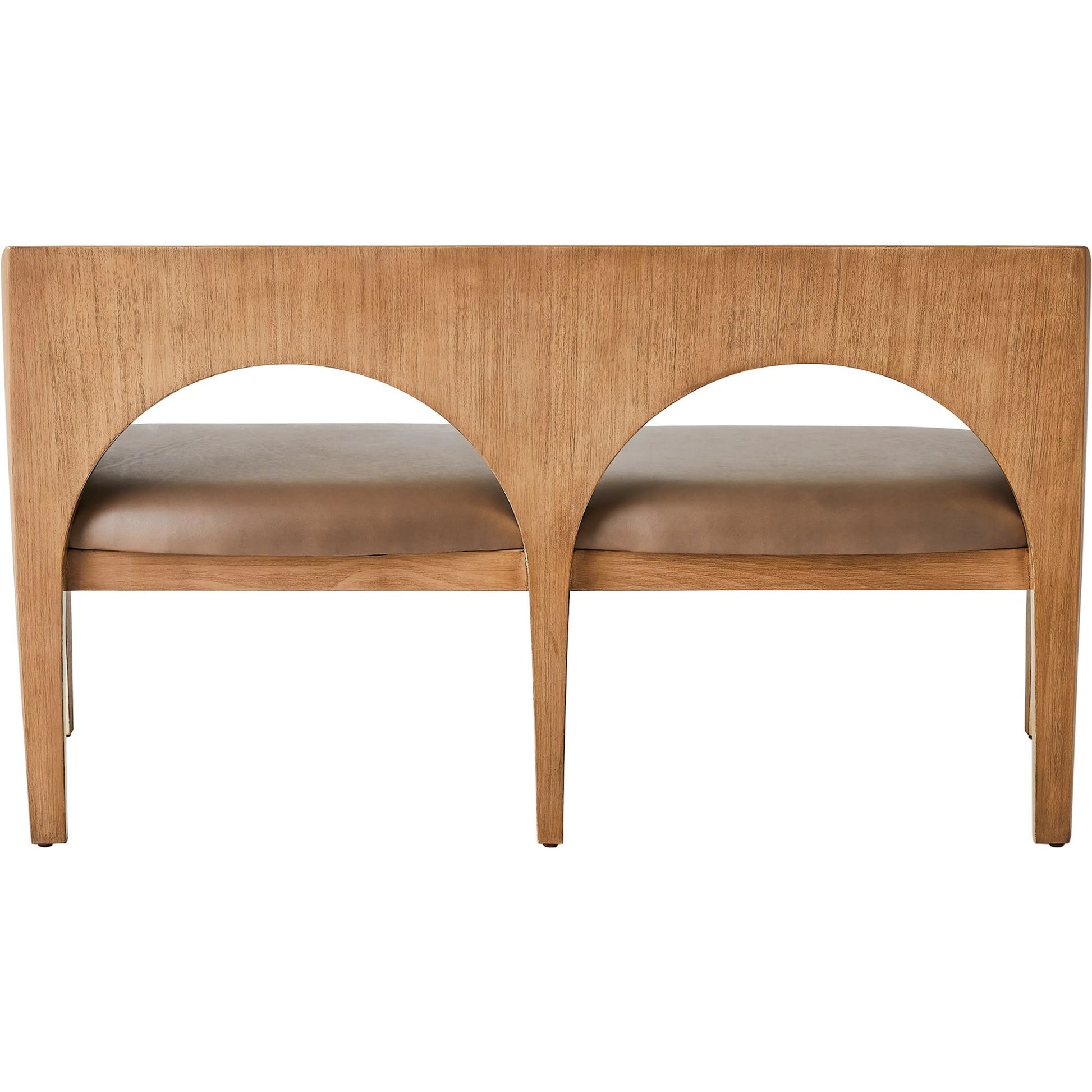 Arches Bench by Global Views in nutmeg, champagne. Made from plywood, veneer, leather in a traditional style.