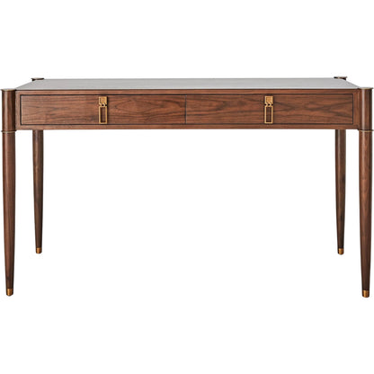 Triple Curve Desk by Global Views in walnut and aged brass. Made from unique in a traditional style.