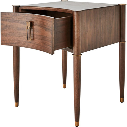 Triple Curve Side Table by Global Views in walnut and aged brass. Made from unique in a traditional style.