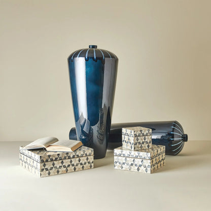 Capiz Shell Box by Global Views in nickel. Made from mdf, stainless steel, capiz shell, mother of pearl in a eclectic & global style.