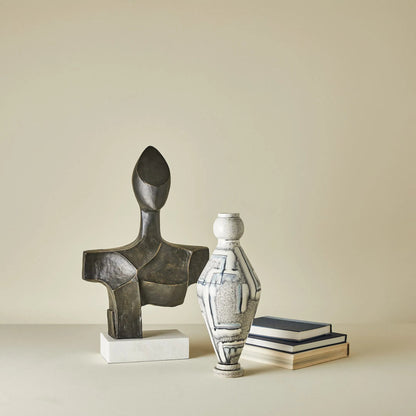 Spindle Vase by Global Views in grey, blue painted. Made from ceramic in a unique style.