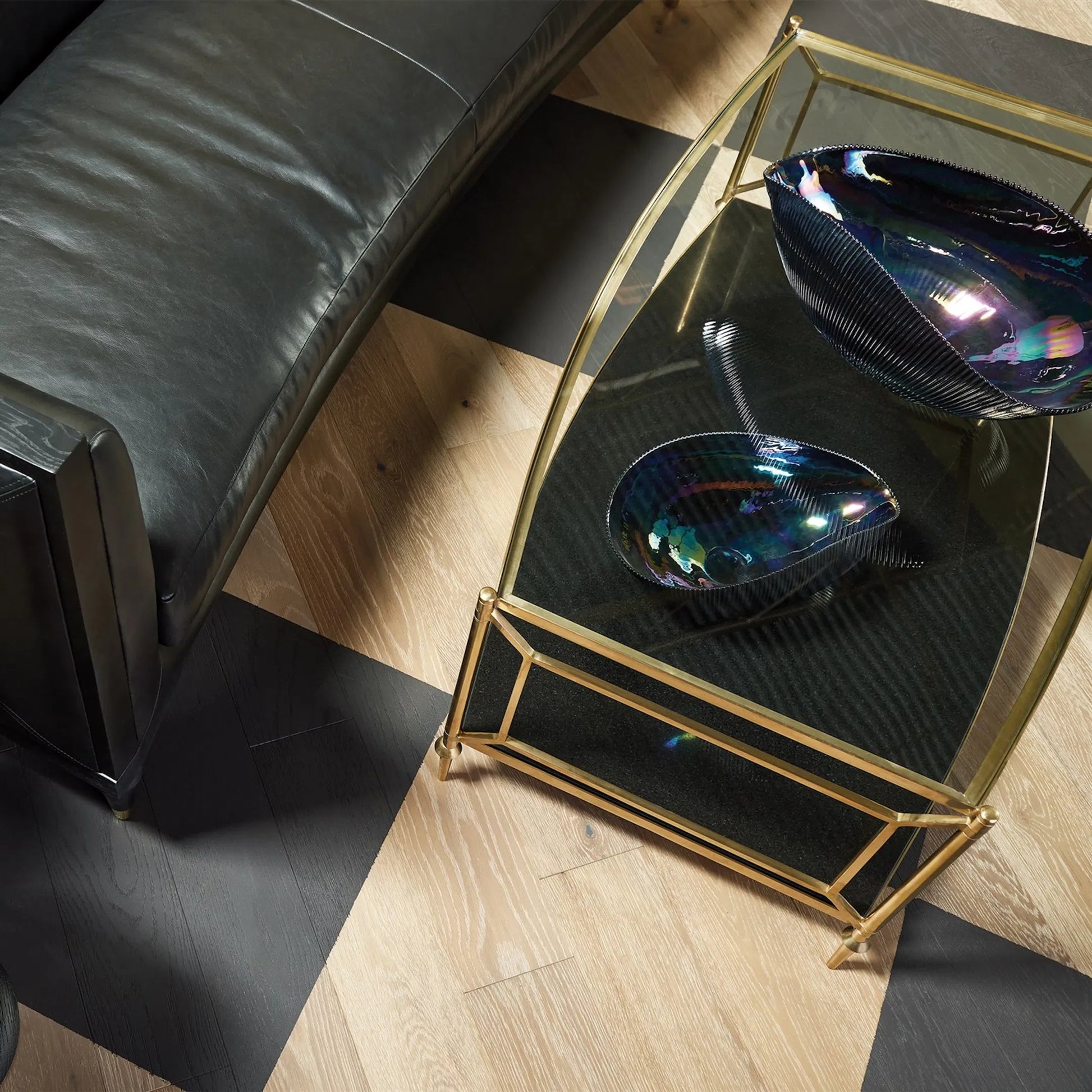 Arc Sofa by Global Views in black and brass. Made from unique in a traditional style.