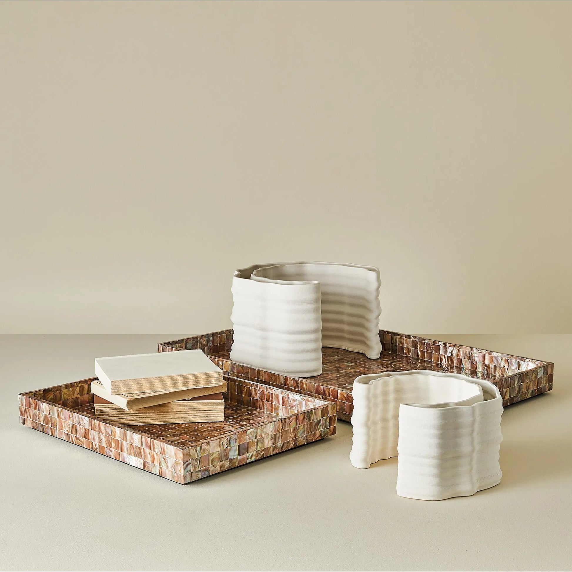 Mother of Pearl Tray by Global Views. Made from mdf, plywood, mother of pearl in a coastal style.