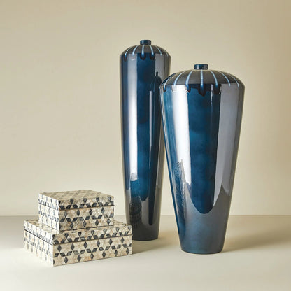Capiz Shell Box by Global Views in nickel. Made from mdf, stainless steel, capiz shell, mother of pearl in a eclectic & global style.