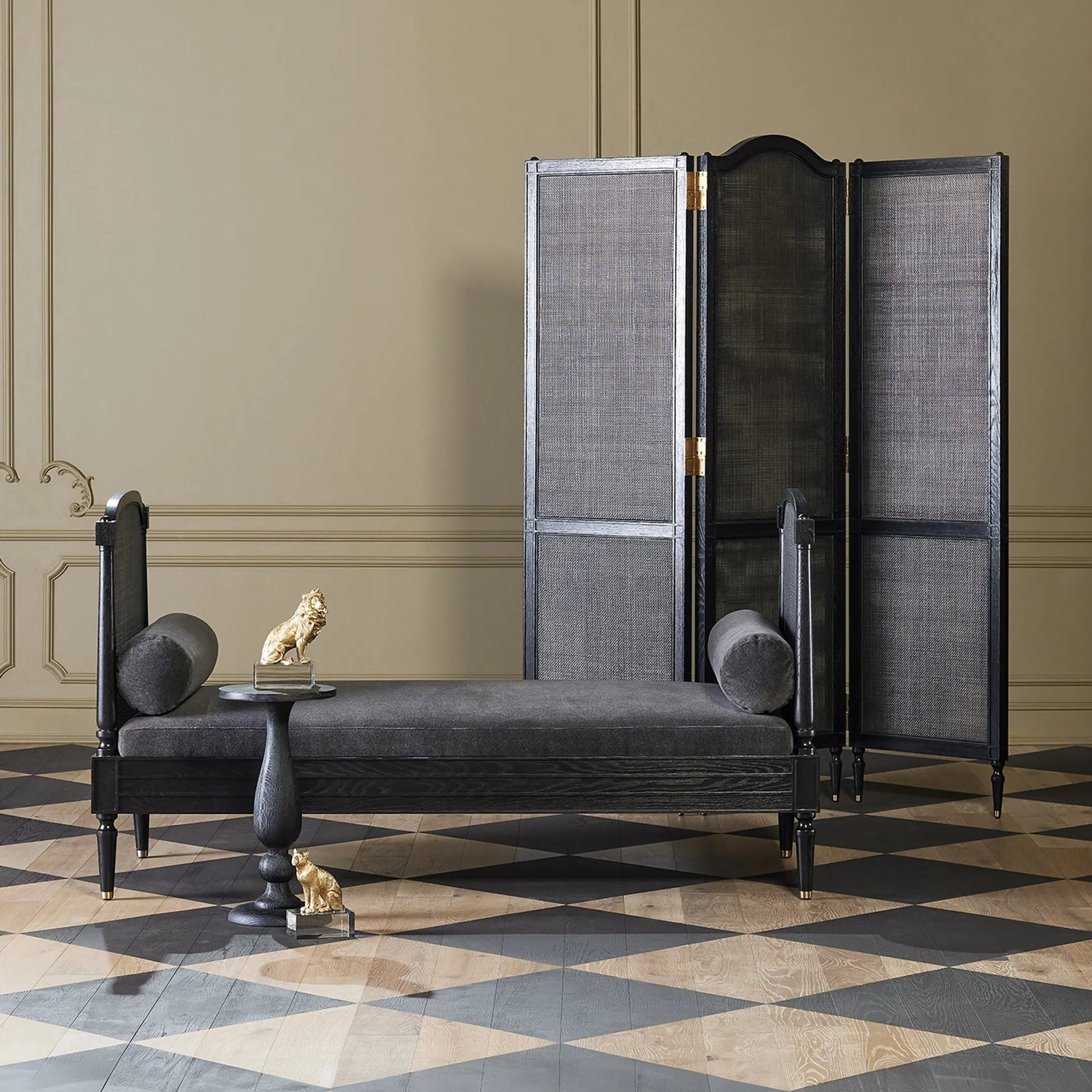 Josephine Screen by Global Views in blackened oak. Made from unique in a transitional style.