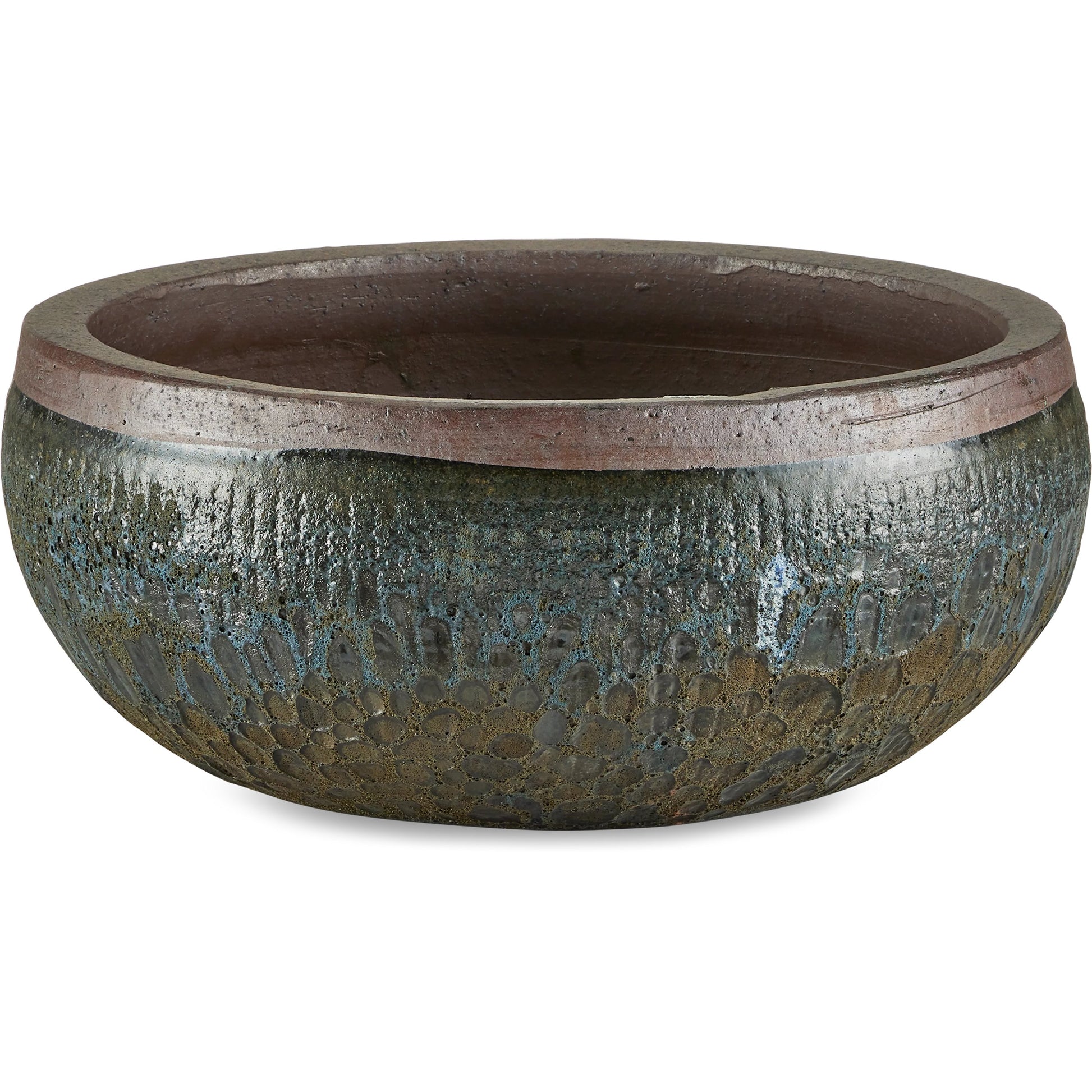 Lyra Planter by Currey and Company in reactive black. Made from ceramic in a modern style.