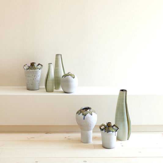 Rift Vase by Global Views in washed green. Made from earthenware in a unique style.
