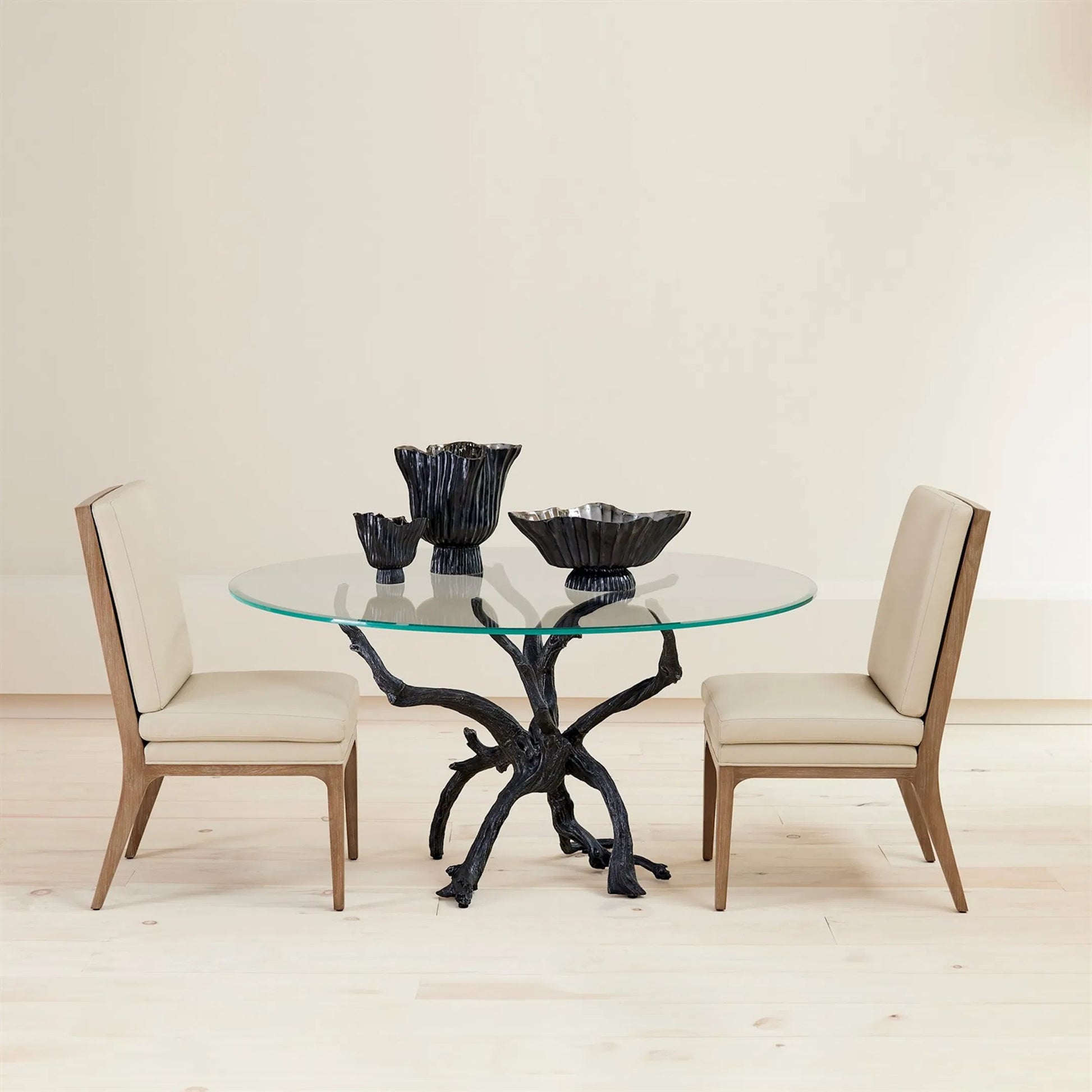 Monterey Dining Table with Glass Top by Global Views in natural and clear. Made from unique in a modern style.