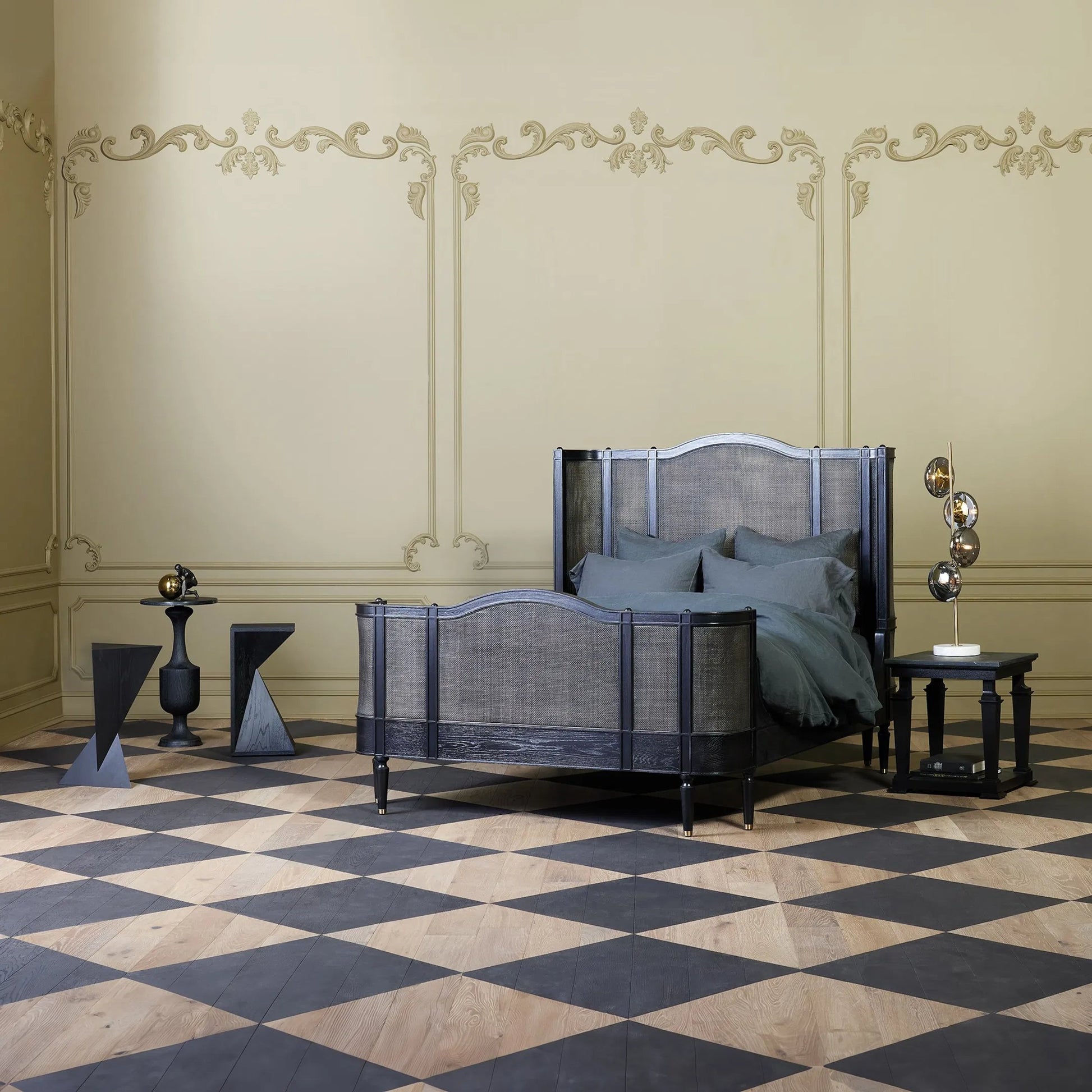 Josephine King Bed by Global Views in blackened oak. Made from unique in a unique style.