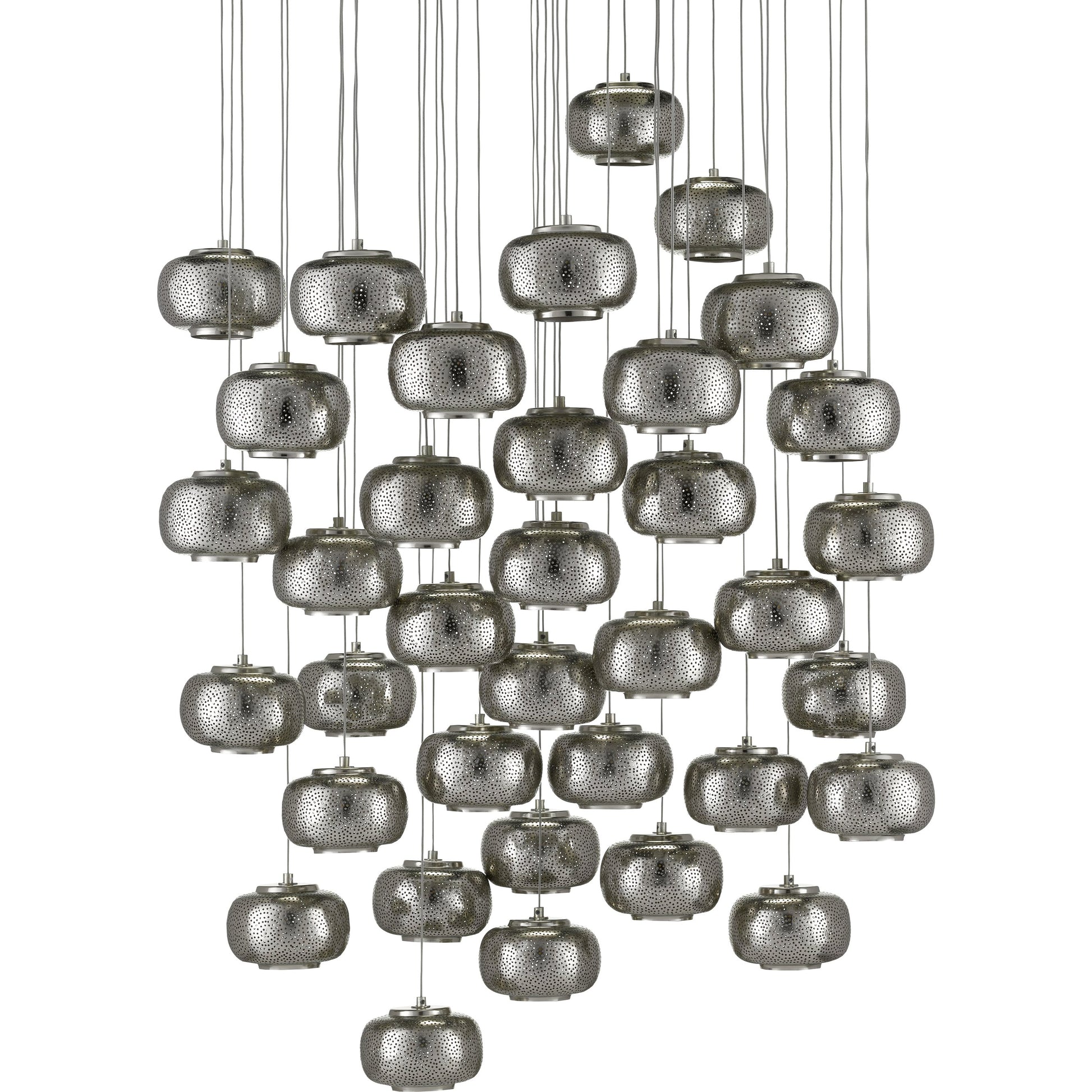 Pepper Pendant by Currey and Company in painted silver, nickel. Made from metal in a modern style.