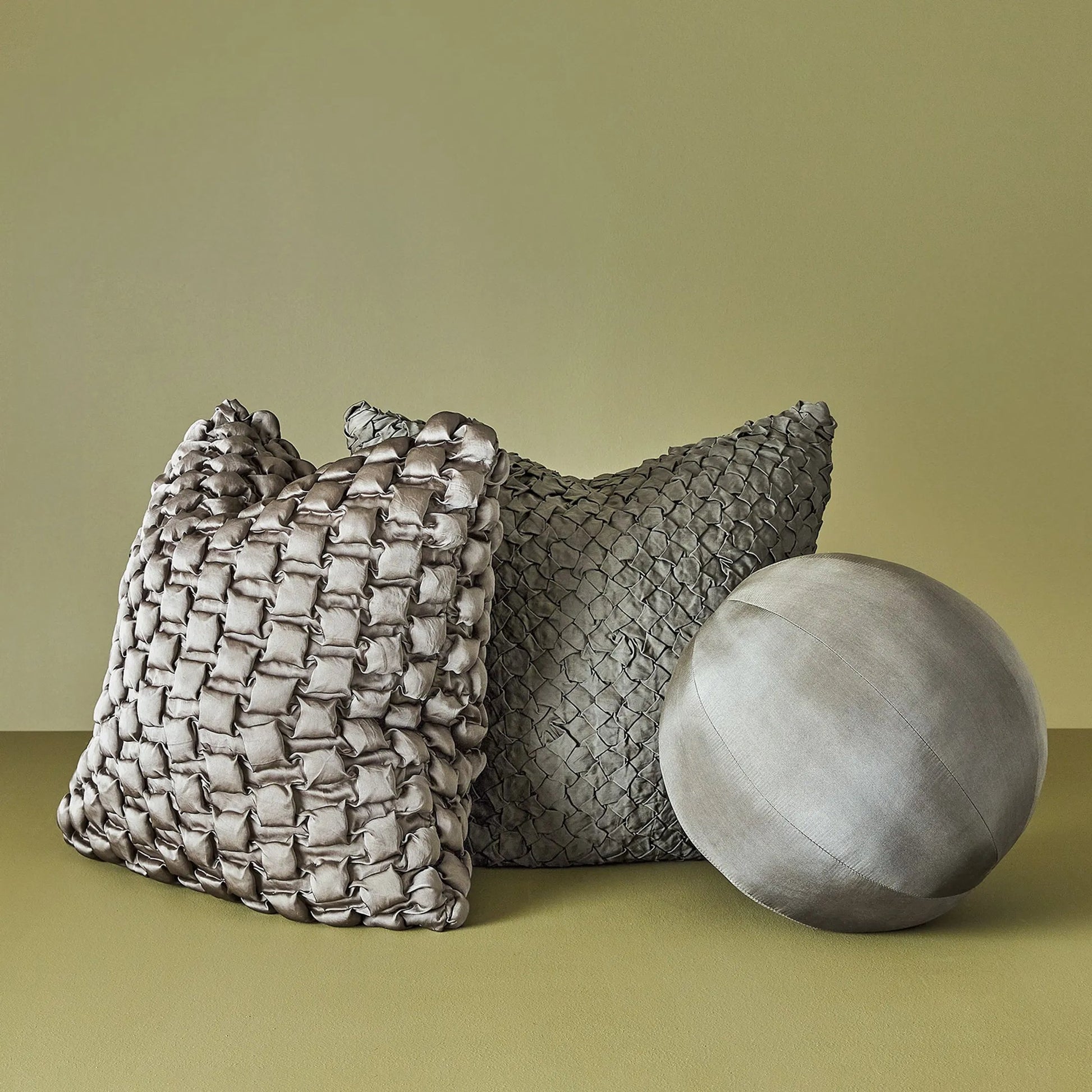 Square Ruche Pillow by Global Views. Made from front, back surface: 100% viscose satin in a eclectic & global style.