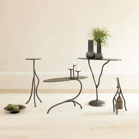 Forest Blossom Side Table by Global Views in natural and metallic. Made from unique in a unique style.