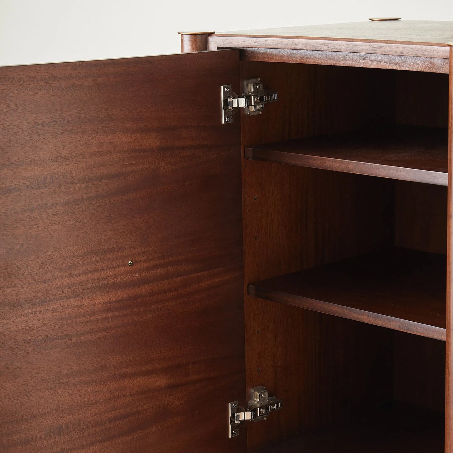 015 SI-2446261 | Closeup | Triple Curve Cabinet by Global Views in walnut. Made from walnut wood, brass in a traditional style.