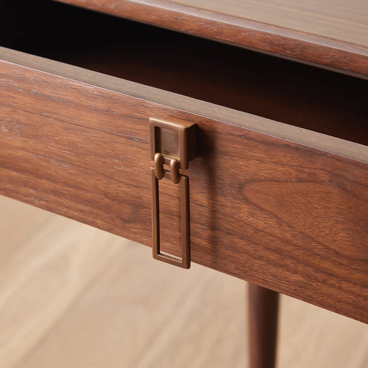 009 SI-2324618 | Closeup | Triple Curve Desk by Global Views in walnut and aged brass. Made from unique in a traditional style.