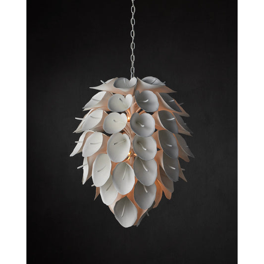Diego Chandelier by Currey and Company in gesso white. Made from wrought iron in a modern style.