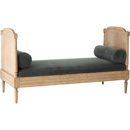 Josephine Daybed by Global Views. Made from eu oak, cane. beech, brass, fabric, 11% cotton, 31% polyester, 58% acrylic, 50, 000 double rub in a traditional style.