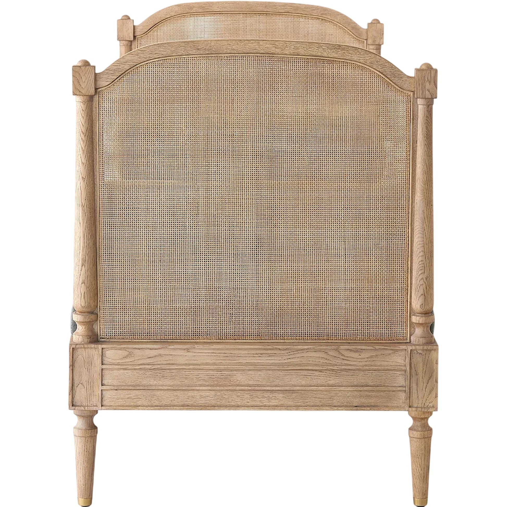 Josephine Daybed by Global Views. Made from eu oak, cane. beech, brass, fabric, 11% cotton, 31% polyester, 58% acrylic, 50, 000 double rub in a traditional style.