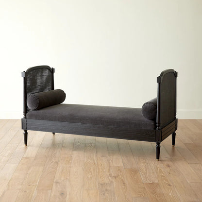 Josephine Daybed by Global Views. Made from eu oak, cane. beech, brass, fabric, 11% cotton, 31% polyester, 58% acrylic, 50, 000 double rub in a traditional style.