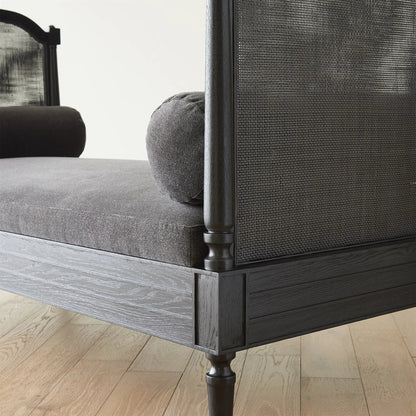 Josephine Daybed by Global Views. Made from eu oak, cane. beech, brass, fabric, 11% cotton, 31% polyester, 58% acrylic, 50, 000 double rub in a traditional style.