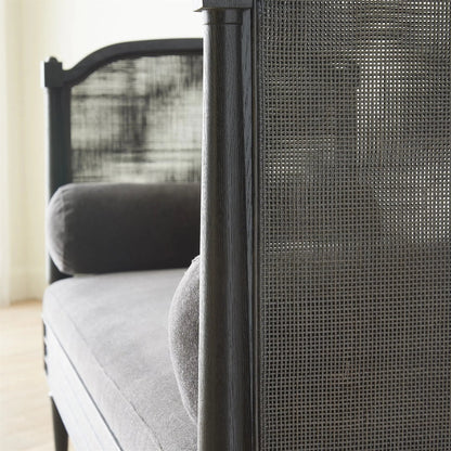 Josephine Daybed by Global Views. Made from eu oak, cane. beech, brass, fabric, 11% cotton, 31% polyester, 58% acrylic, 50, 000 double rub in a traditional style.