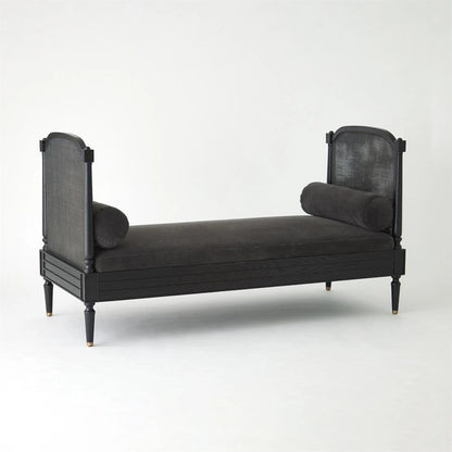 Josephine Daybed by Global Views. Made from eu oak, cane. beech, brass, fabric, 11% cotton, 31% polyester, 58% acrylic, 50, 000 double rub in a traditional style.